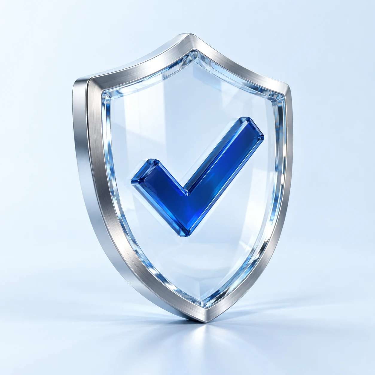 Een driedimensionaal beveiligingsschild met vinkje als symbool voor de bescherming van Microsoft Defender.